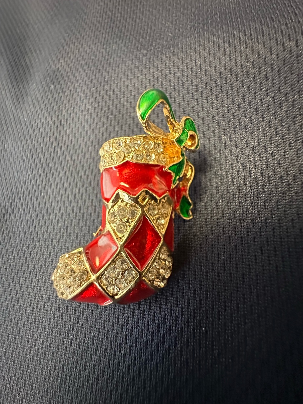 Festive Red & Green Jeweled Stocking Brooch